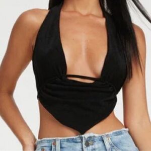 Motel Rocks Nindita Black Draped Open Tie Back Top - Size S - Reemoly